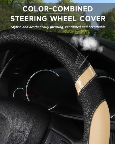Vista 4 de Cxtiy Funda de volante con parte inferior plana en forma de D para mujeres y niñas, accesorio de coche elegante (beige)