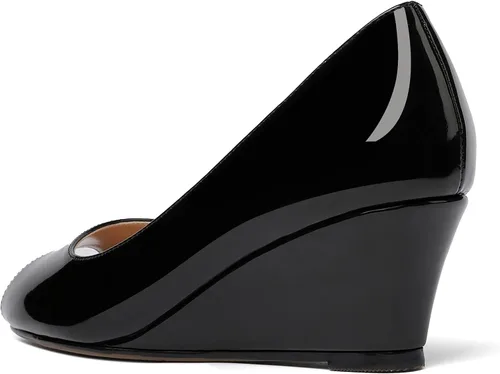 Vista 7 de WAYDERNS Zapatos de tacón bajo con cuña de charol y puntera abierta para mujer de 2 pulgadas