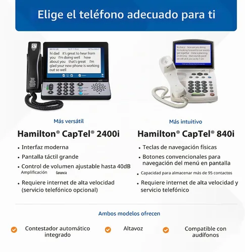 Vista 7 de Teléfono Hamilton CapTel 840i con subtítulos, teléfonos para personas con discapacidad auditiva, subtítulos automáticos/asistidos y control