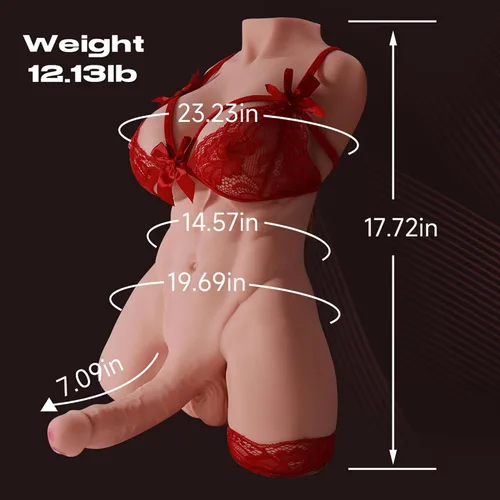 Vista 2 de Muñeca sexual transexual de 12.13 libras con consolador de torso flexible de 360° y grandes tetas suaves y culo, las muñecas sexuales trans tienen 2