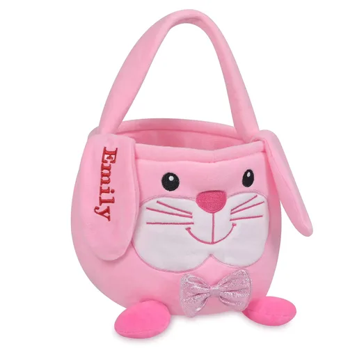 Vista 10 de Cesta de Pascua personalizada para niños, conejo rosa