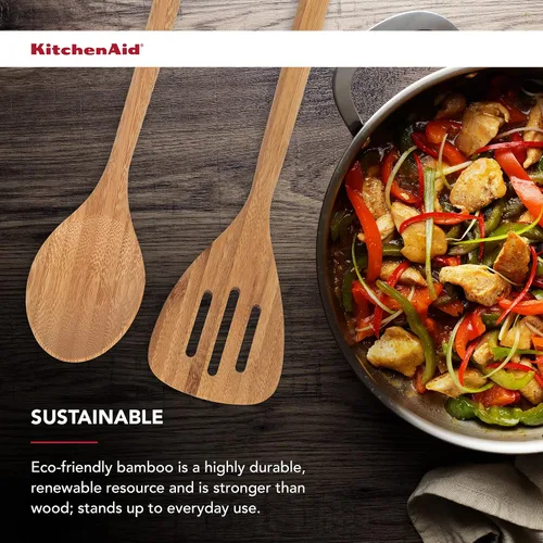 Vista 4 de KitchenAid Juego de espátula y cuchara de bambú, 2 piezas