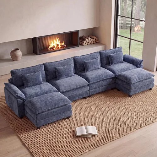 Vista 29 de Oprisen Sofá Seccional Modular, Cómodo Cloud Couch Sofá Seccional, Sofá Cama de Chenilla con Asiento Profundo con Almohadas Decorativas para Sala