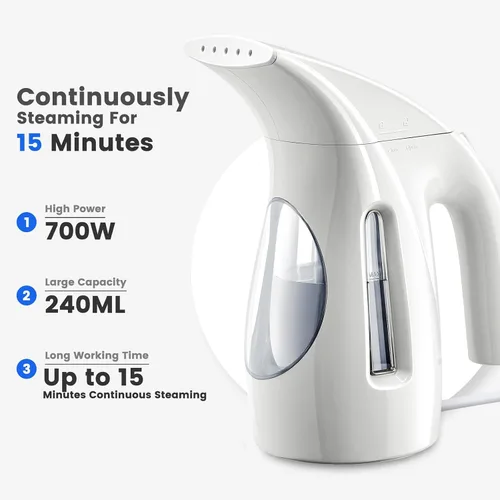Vista 2 de HiLIFE Vaporizador para Ropa, Diseño Portátil de Mano, Gran Capacidad de 240ml, 700W, Vapor Penetrante Fuerte, Elimina Arrugas, para Hogar, Oficina