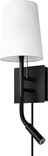 Vista 10 de Novogratz x Globe - Aplique de pared de 1 luz, cable rígido o enchufable, latón mate, pantalla de tela blanca, interruptor basculante en línea