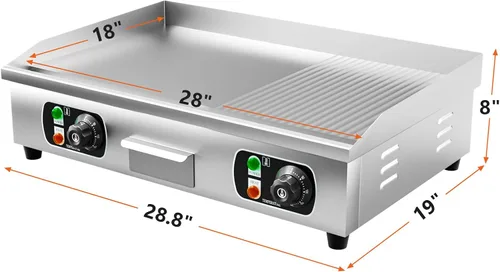 Vista 2 de Plancha eléctrica comercial de 29 pulgadas, parrilla de 110 V 3000 W, parrilla de placa caliente de parrilla plana, control termostático ajustable