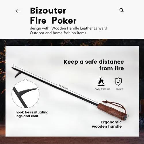 Vista 5 de Atizador de Fuego para Fogata, 34 pulgadas 2 en 1 Atizador de Fuego Plegable y Soplador, Herramientas de Chimenea con Mango Ergonómico de Madera