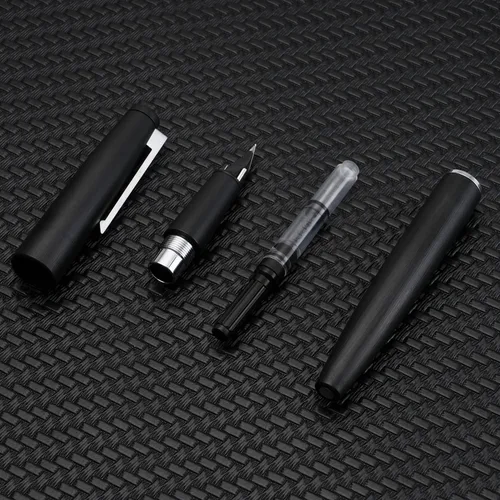 Vista 6 de Jinhao 80 pluma estilográfica de fibra de carbono cepillada negra con convertidor de tinta, 2 unidades, punta de 0.012 in