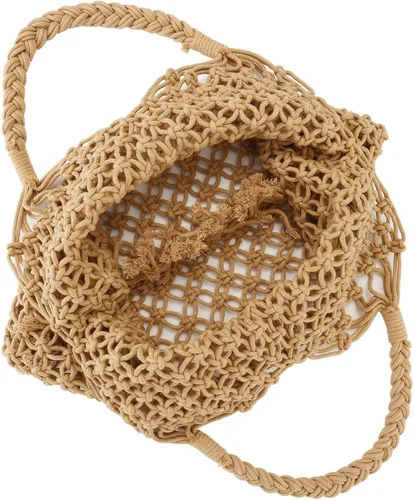 Vista 3 de Ayliss Bolsa de paja hecha a mano para viajes, playa, pesca, red, compras, bolsa de hombro tejida para mujer