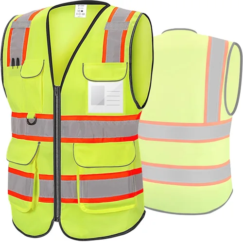 Vista 27 de TICONN Chaleco de seguridad reflectante de alta visibilidad Clase II de malla para mujeres y hombres Cumple con los estándares ANSI