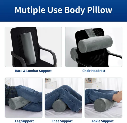 Vista 5 de BALAPET Almohada corporal para dormir de lado, almohada cilíndrica enrollable para una mejor respiración de sueño (gris, tamaño grande)