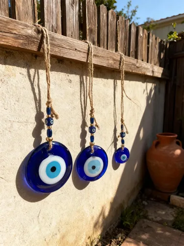 Vista 5 de Amuleto de cristal azul hecho a mano para colgar en la pared, amuleto de buena suerte para el hogar, oficina, decoración de coche, jardín, adorno