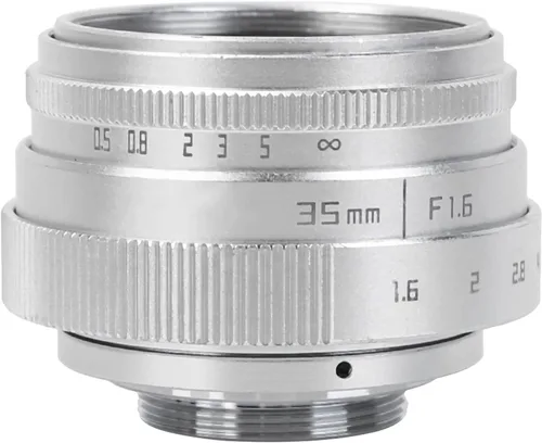 Vista 3 de Lente de cámara 1.378 in F1.6 CCTV C Mount enfoque manual Lente de apertura grande para lente M4/3 Fx Moun Arte y fotografía de belleza (plata)