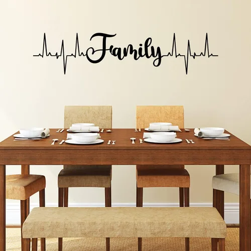 Vista 2 de VWAQ Calcomanía de pared de línea de latidos familiares, decoración del hogar (4.5 pulgadas de alto x 20 pulgadas de ancho, negro)