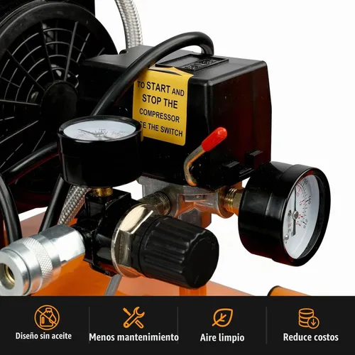Vista 5 de FORNAX Compresor de aire portátil de 6.4 galones, 1 HP 2.2CFM@ 90 PSI compresor de aire libre de aceite, presión máxima 125 PSI, compresor