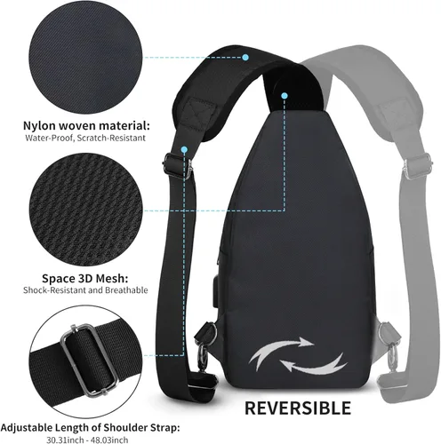 Vista 4 de AMJ Bolso cruzado tipo bandolera para hombres y mujeres, mochila de hombro casual, mochila de pecho tipo morral para senderismo y viajes