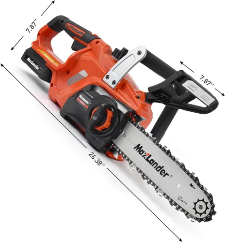 Vista 7 de MAXLANDER Motosierra a pilas de 10 pulgadas, motosierra inalámbrica de 20 V, 2 baterías de 2.0 Ah con cargador, tensión automática, lubricación