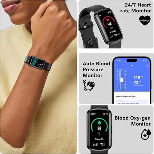 Vista 3 de Monitor de salud y fitness, reloj inteligente con frecuencia cardíaca 24/7, monitor de actividad con presión arterial y monitor de oxígeno