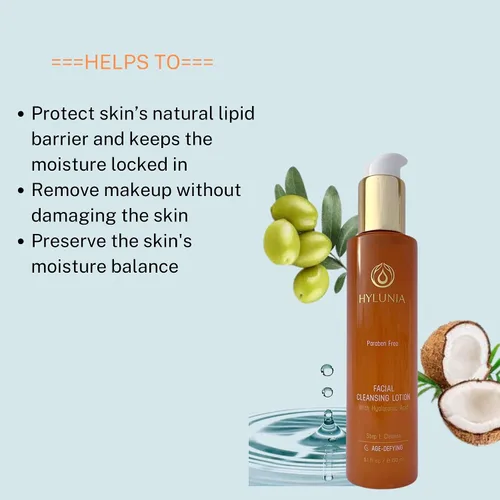 Vista 4 de Hylunia Loción limpiadora facial - 5.1 fl oz - con manteca de karité, suero de ácido hialurónico, zinc - Reparación natural de la piel vegana