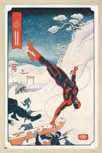 Vista 7 de Trends International Marvel Comics Daredevil - Póster de pared ninja, 22.4 pulgadas de largo x 14.7 pulgadas, versión enmarcada en madera de granero