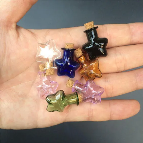 Vista 7 de Mini botellas de corcho de vidrio de color diminuto, frasco de estrella de cinco puntas, colgantes para bricolaje, manualidades, proyectos