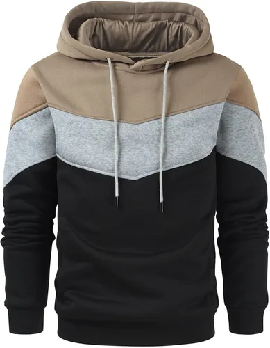 Vista 28 de Gesean - Sudadera con capucha para hombre, diseño de bloques de color, estilo suéter, manga larga, casual, con bolsillo