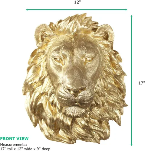 Vista 7 de Wall Charmers - León en oro – Fauxidermia de imitación montado en el busto de la cabeza falsa decorativa de resina falsa montaje animal taxidermia