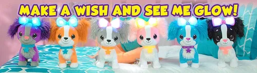 Vista 5 de Pets - Animales de peluche con luz LED, cachorro Cavalier gris esponjoso con lazo rosa