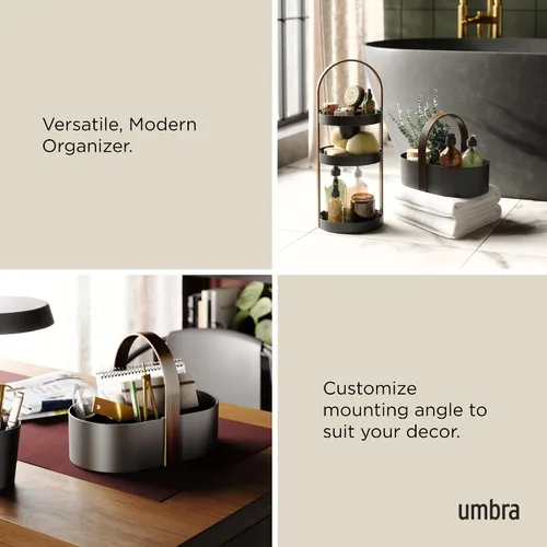 Vista 5 de Umbra Bellwood Caddy, organizador para maquillaje y cosméticos, contenedor ligero y duradero con mango de madera y divisores extraíbles, pequeño