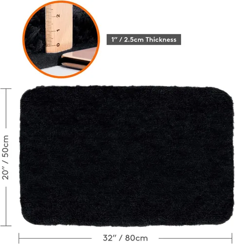 Vista 2 de Lifewit Alfombra de baño antideslizante, alfombra de baño de microfibra afelpada, suave y gruesa, absorbente de agua, lavable a máquina, color Negro