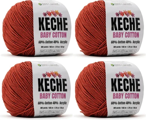 Vista 18 de Keche Hilo de Algodón, 60% Algodón 40% Hilo Acrílico, Hilo de Algodón Suave para Crochet y Tejer, Hilo Amigurumi 1 Madeja/Bola 1.76 Oz (50g) / 180