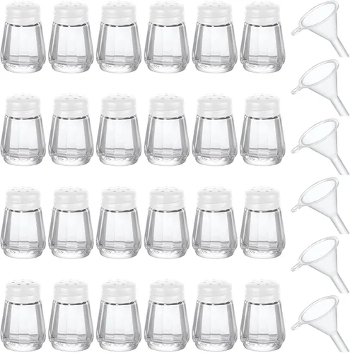 Vista 9 de Potchen 12 Piezas Mini Saleros y Pimenteros en Forma de Cubo a Granel 0.5 oz Pequeños Agitadores de Especias de Vidrio Cubo con Mini Embudos de Negro