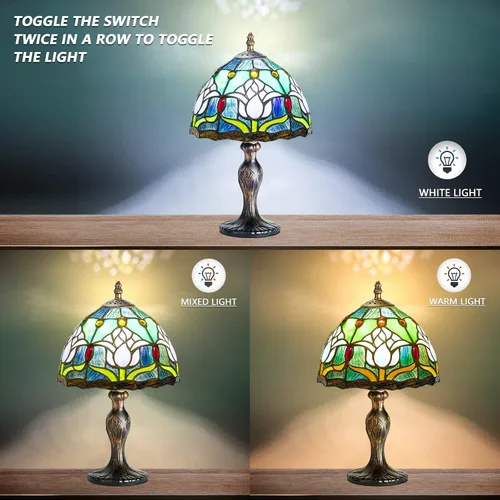 Vista 3 de Lámpara de Vidrio Teñido, Lámpara de Mesa de Vidrio Teñido, Lámpara de Noche de Escritorio Hecha a Mano, Lámpara de Noche de Cama, Regalo de Arte