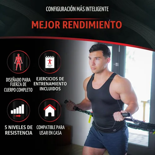 Vista 6 de Sistema de resistencia de cuerda de resistencia, con asas intercambiables, fundas protectoras de nailon, correas de pie, correas de anclaje y bolsa
