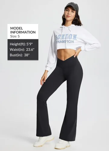 Vista 4 de BALEAF Leggings acampanados para mujer, pantalones de yoga cruzados a la moda, cintura alta, casuales, con bolsillos