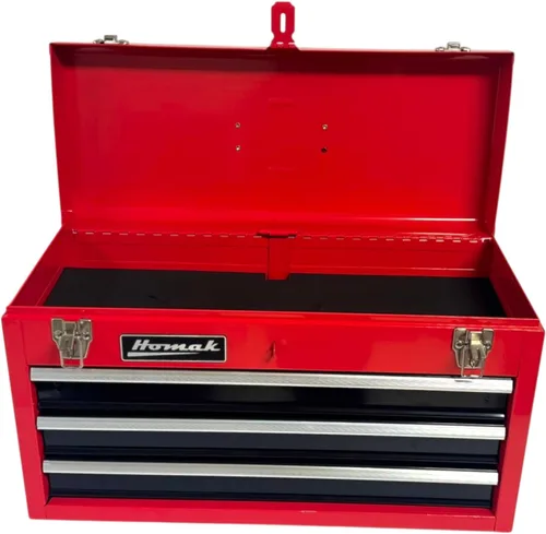 Vista 7 de Caja de herramientas portátil de metal Homak, de 20 pulgadas, con 3 cajones, pequeño cofre de herramientas con forros EVA, cajones deslizantes