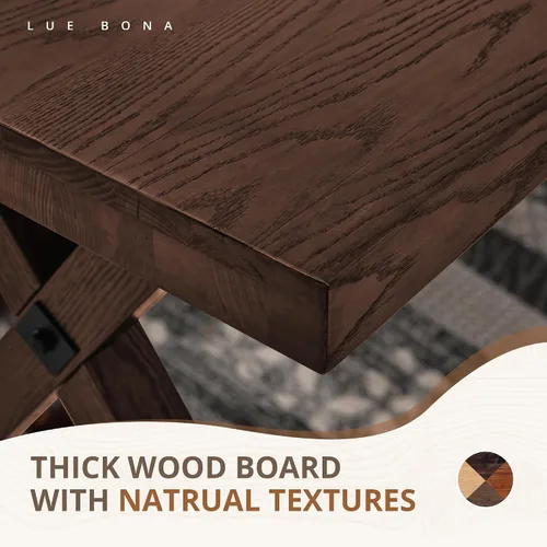 Vista 3 de LUE BONA Mesa de comedor de 71 pulgadas y banco de comedor de 59 pulgadas, banco de mesa rectangular de madera maciza resistente para cocina, hogar