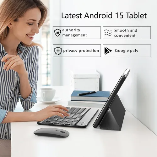 Vista 2 de Tablet Android 15 de 10 pulgadas, tabletas 2 en 1 con teclado/ratón/estuche/lápiz capacitivo, 8 GB de RAM+32 GB ROM/1 TB Expandir Tableta