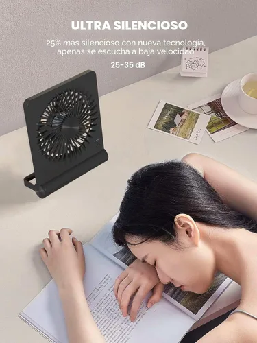 Vista 2 de Ventilador de escritorio pequeño, ventilador USB recargable con pilas, ultra silencioso, viento fuerte, ventiladores de viaje de 3 velocidades