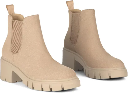 Vista 4 de Rihero Botines Chelsea para mujer, de moda, sin cordones, suela de lengüeta, tacón grueso