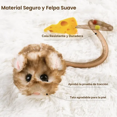 Vista 6 de Migipaws MigiMouse - Juguete interactivo para gatos de 360° con cola de plástico de malla para gatos de interior, sensor de movimiento inteligente
