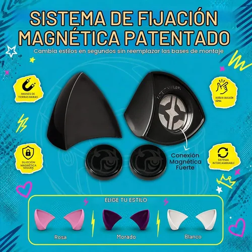 Vista 5 de MagNeatOhz - Orejas de gato para casco, accesorio magnético e intercambiable para casco de gatito, par Negro