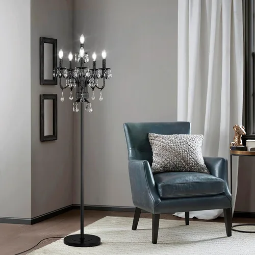 Vista 6 de Wellmet Lámpara de pie negra para esquina de sala de estar, lámpara de pie de granja con 6 luces, lámpara de pie alta de cristal con interruptor