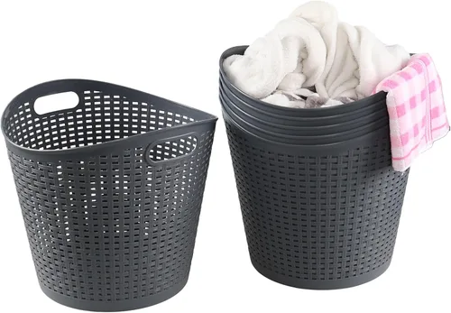 Vista 5 de Paquete de 6 cestas de plástico para ropa sucia de 30 L, cesta de almacenamiento de plástico grande, color gris Large Ventilated Plastic Storage