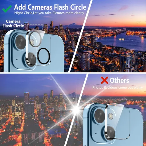 Vista 7 de Fotbor Protector de pantalla compatible con iPhone 14 Pro, protector de pantalla de privacidad de luz azul con protector de lente de cámara