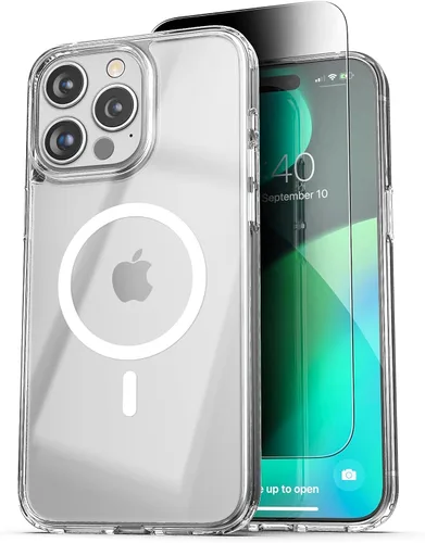 Vista 6 de ENCASED Funda de privacidad, diseñada para iPhone 15 Pro Max (2023), funda transparente delgada con protector de pantalla antiespía, vidrio templado