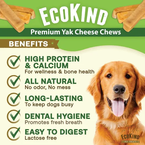 Vista 2 de EcoKind Premium Gold Yak Cheese Masticables para Perros del Himalaya, Premios para Perros de Raza Grande, Totalmente Natural, Alto en Proteínas