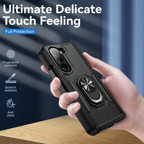 Vista 4 de Funda para Samsung Galaxy Z Fold 5 con anillo de soporte, imán de sujeción agradable a la piel, de alto valor, para Samsung Galaxy Z Fold 5, funda
