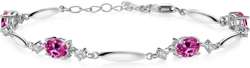 Vista 74 de Gem Stone King 925 Sterling Silver Gemstone Birthstone and White Created Sapphire Tennis Bracelet For Women Oval 7X5MM and 2MM 6 Inch + 1 Inch