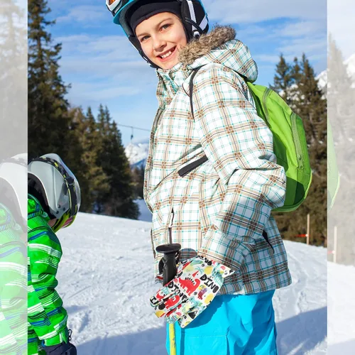 Vista 4 de SATINIOR 2 pares de guantes de nieve impermeables para niños y niñas, resistentes al viento, guantes de esquí cálidos para clima frío
